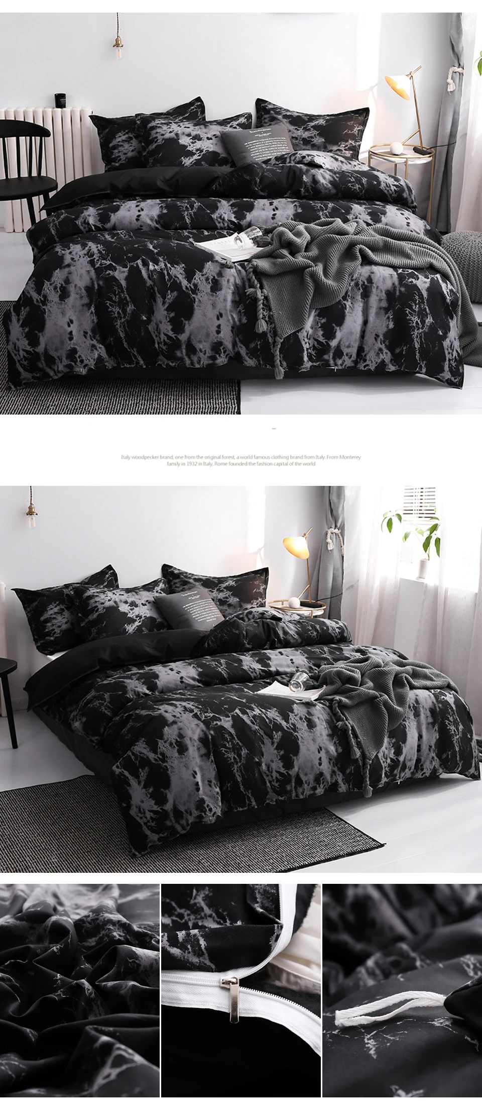 Luxury Black Bedding Set Queen King SIngle Full Size Polyester Bed Linen Duvet Cover Set Modern Bird Plaid Anime With Pillowcase