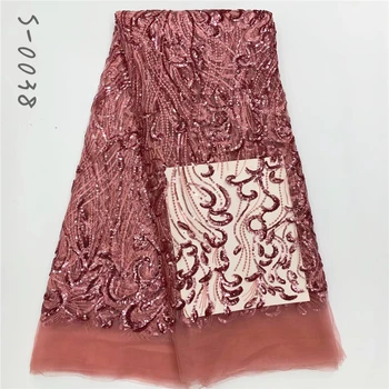 

High Quality Sequins Lace Fabric 2020 African Sequence Gold Lace Fabric Embroidered Tulle Fabric for Evening Dress Wedding Lace