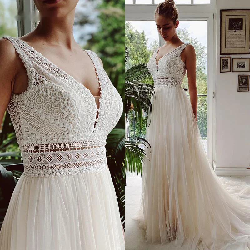 Vestido De Novia V Neck Boho Wedding Dresses 2022 Sexy Beach Lace Wedding Gowns Elegant Bohemian Tulle A Line Bridal Dress winter wedding dresses