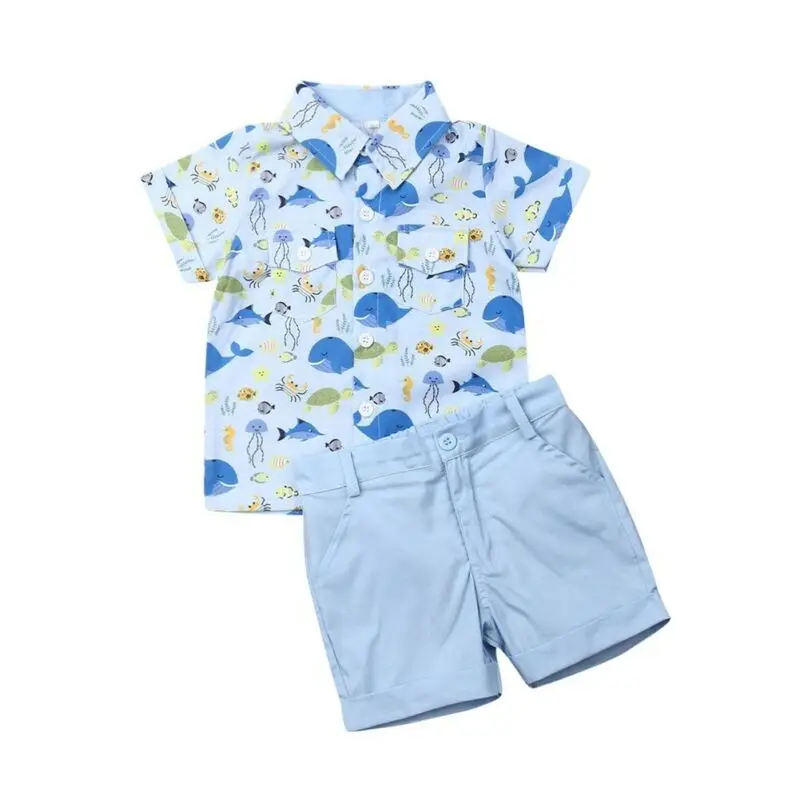 Toddler Kids Baby Boy Clothing Set Whale Printed Shirt Top Shorts Outfits Clothes 2PCS Little Boys Costume |