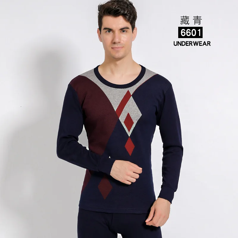 Aismz термобелье наборы для мужчин зима чистый хлопок теплый термо нижнее белье кальсоны для мужчин толстая термо одежда сплошной - Color: 6601