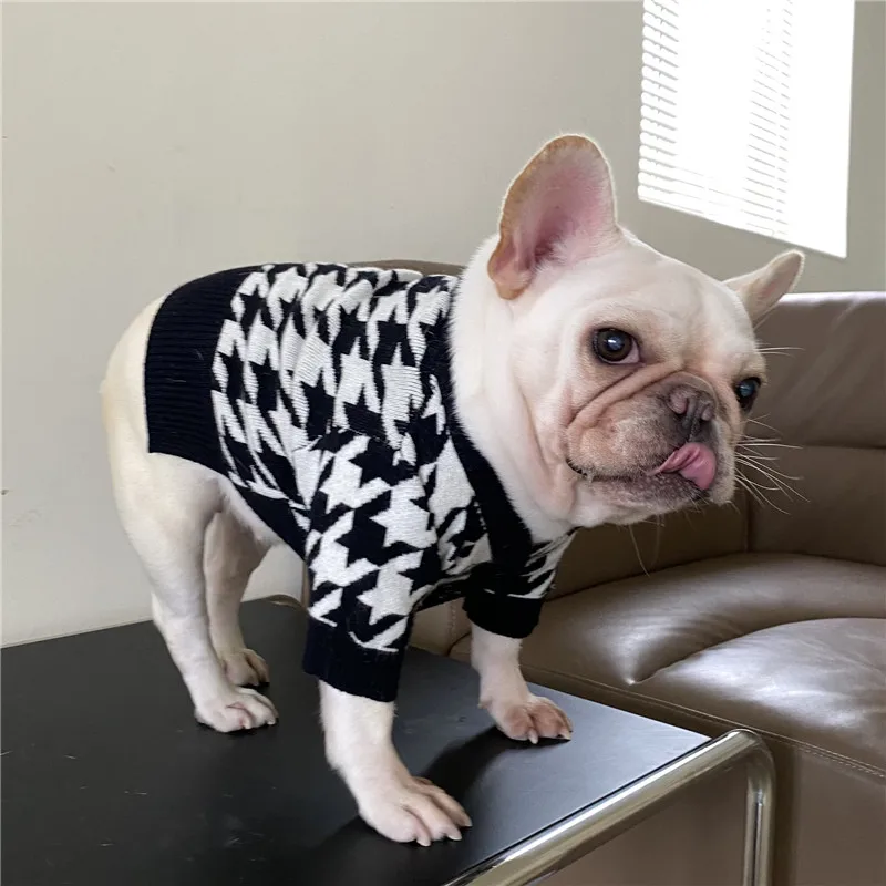 

Fashion Autumn Winter Pet Dog Clothes For Dogs Houndstooth Sweater Ropa Perro French Bulldog Clothing For Pets Clothing