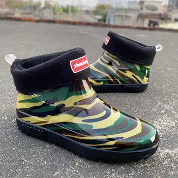 

Plush Warm Rain Boots Men Galoshes Low top Fashion Ankle Rainshoes Anti slip Kitchen Work Shoes Fishing Waterproof Rubber Shoe