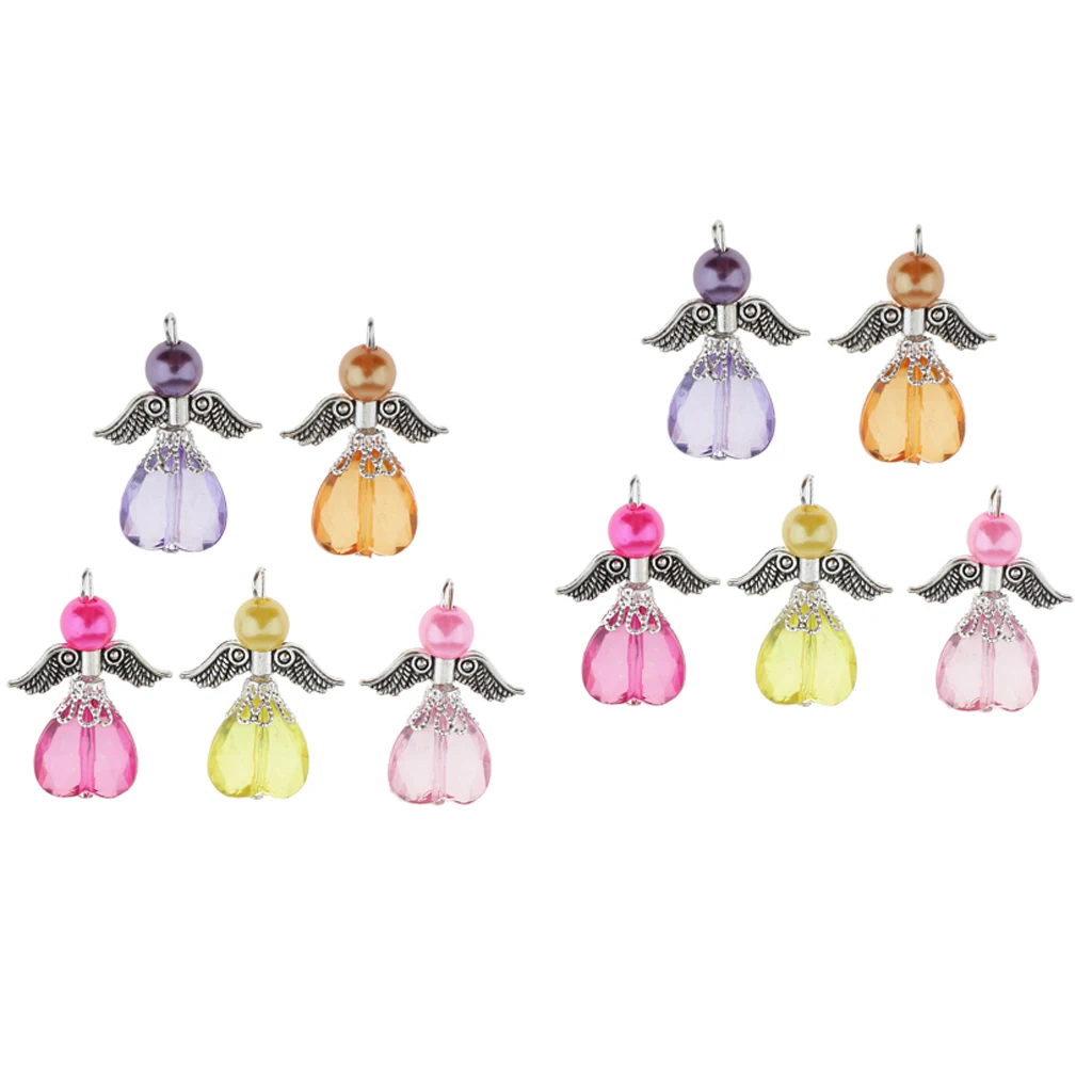 10Pcs Mixed Angel Wings Pendants Charms Dangle Spacer Beads Antique Silver Wings for Necklace Bracelet Jewelry Making Crafts