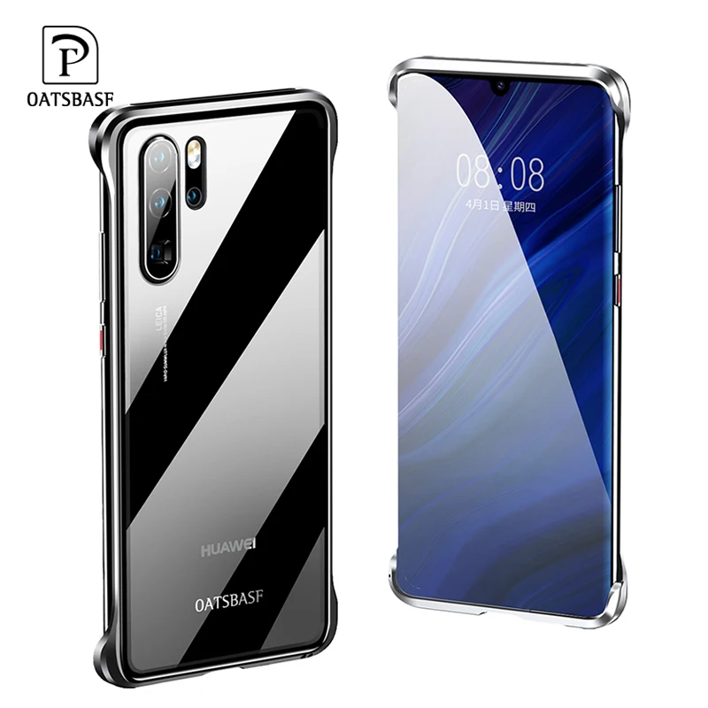 

Luxury Metal Tempered Glass Phone Case For Huawei P30 Pro For Huawei P30 Simple Transparent Drop-proof Shockproof Phone Case