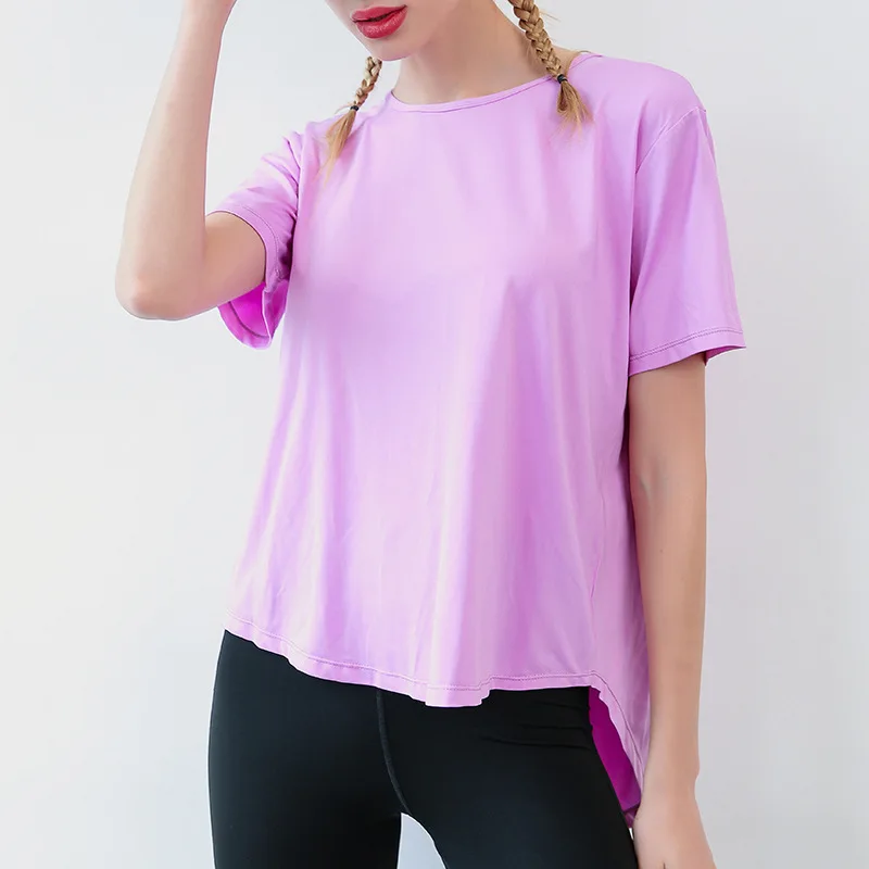 Ladies Fitness Tee Loose Quick Dry Sport Wear Cute Purple Tshirt Women Short Sleeve Running T-shirt Sexy Girls Workout Clothes | Женская