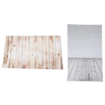 

2 Pcs 3X5FT Vinyl Photography Backdrop Wall Wood Floor Photo Background