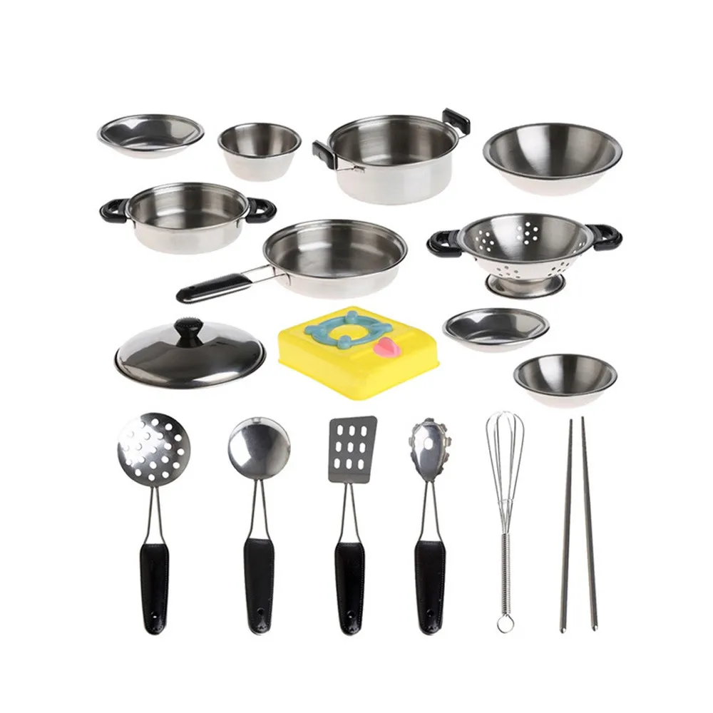 

Safety Stainless Steel Kid House Kitchen Toy Cooking ware Children Pretend Adult Work Playset Simulation Tableware Metal Figures