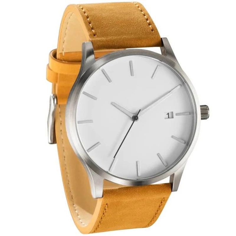 Новая мода циферблат военные кварцевые мужские часы кожа спортивные часы Высокое качество часы наручные часы relogio masculino часы для мужчин - Цвет: WHITE BROWN calendar