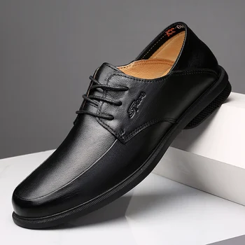 

Men's shoes casual genuine leather shoes outdoor men's driving casual shoes soft shoes breathable lace up flat shoes bean shoes