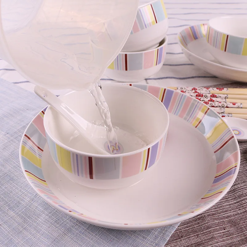 

Creative Color Stripes Pattern 14 Pieces Ceramic Tableware li pin wan Panel Mounted Ceramic Tableware Day Korean Style Ceramic T