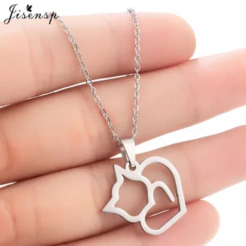 

Jisensp Gold Stainless Steel Necklace for Women Cute Cat Necklaces Pendants Kitten Animal Statement Jewelry Necklace naszyjnik