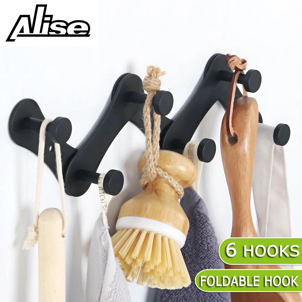 

6Hook Bathroom Hooks Stainless Steel Foldab Hooks Towel Hook Hat Hook Door Hanger Wall Mounted Clothes Coat Hook Round Robe Hook