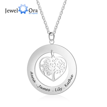 Personalized Tree of Life Engrave Name Necklace 925 Sterling Silver Custom Necklaces & Pendants Family Gifts (JewelOra NE102380)