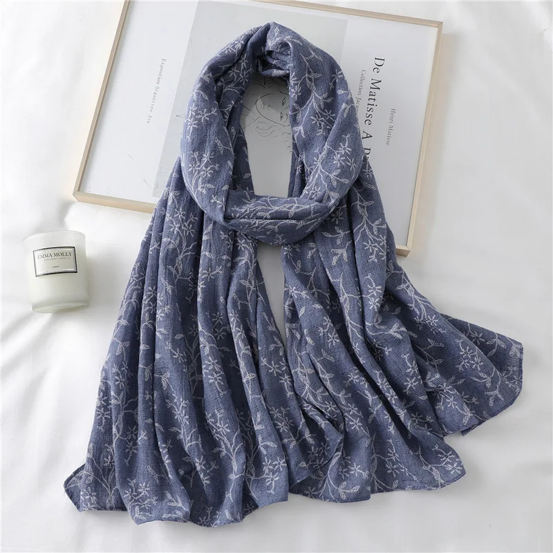 Floral Print Hijab Cotton Scarf For Women Neck Shawls Wraps Solid Winter Scarves Lady Pashmina Bandana Scarfs 2021 Fashion |