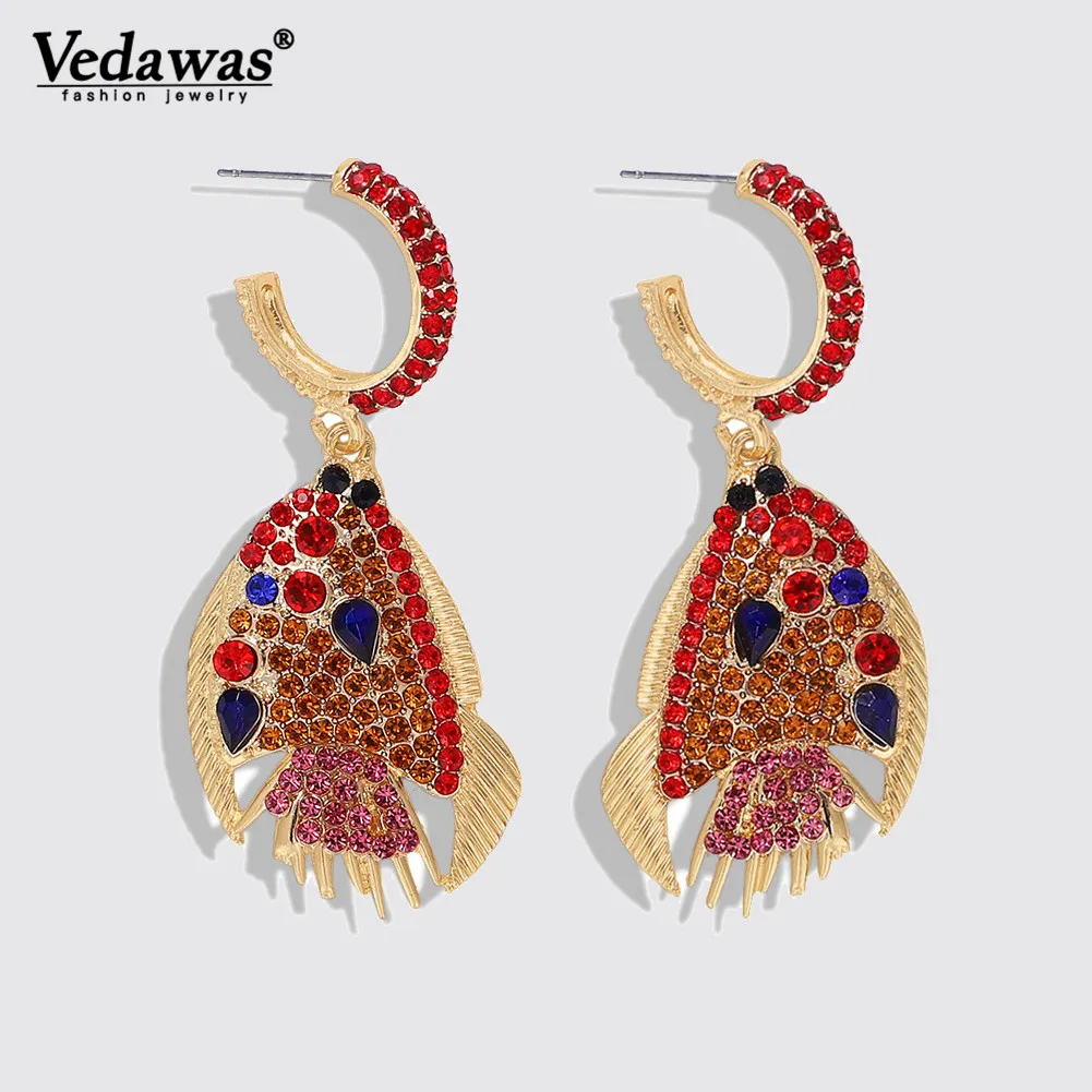 

Vedawas Shiny Crystal Drop Earrings Maxi Sparkly Statement Fish Drop Earrings Female Wedding Party Gifts Brinco Oorbellen xg3336