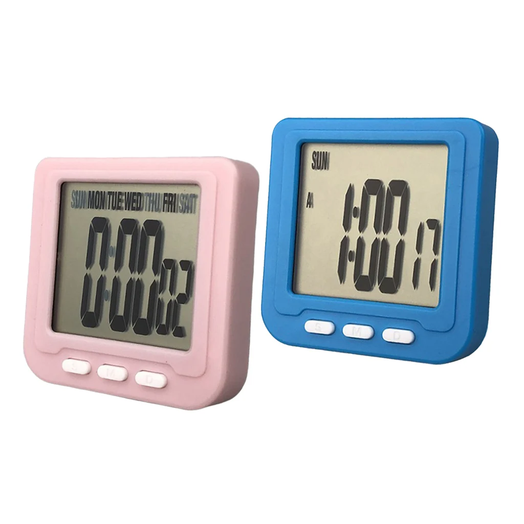 2x Small Alarm Clock Simple Design Bedside Clock Baking Timer Travel Clock