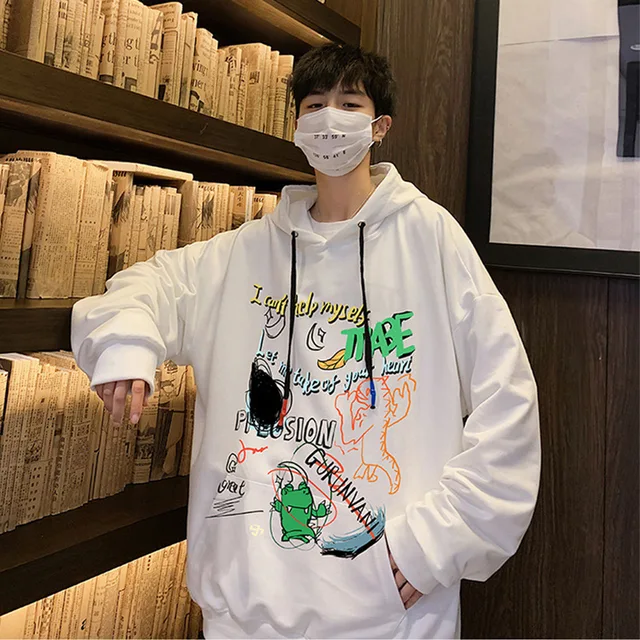 CnHnOH Streetwear Hoodies Men's Hooded Japanese Vintage Tops Autumn Japanese All-Match Loose Long Sleeve Jacket SK-Y603 white