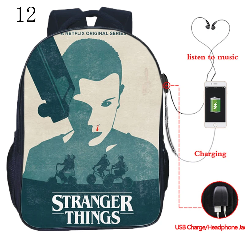 Странные вещи 3 многофункциональные USB зарядки школьные сумки студентов мальчиков девочек ноутбук рюкзак для подростков дорожные сумки - Цвет: 12