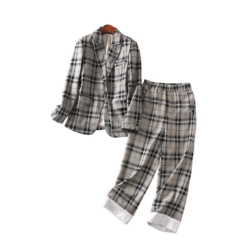 

One's Versatile One-Button Pattern Suit Elastic Waist Harem Suit Pants Two-Piece Women's Entity