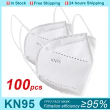 Masque buccal FFP2 KN95, 5 couches, protection faciale, anti-gouttelettes, filtre réutilisable, 100 pièces