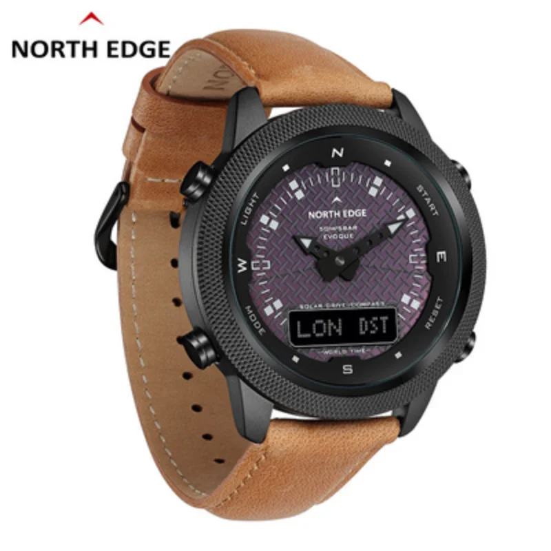 NORTH EDGE Men's Solar Watch Men's Outdoor Sports Watch Full Metal Waterproof 50M Compass Countdown Stopwatch Smart Watch