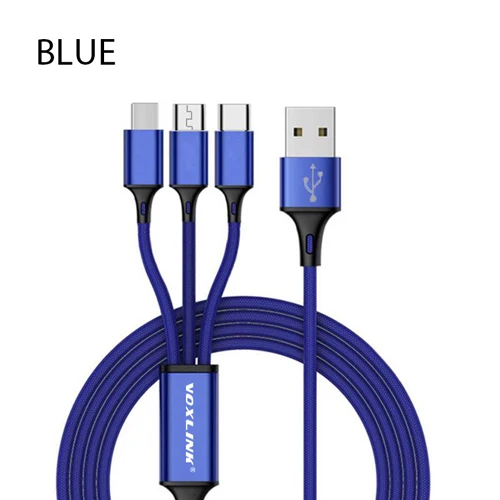 Blue VOXLINK 5 упаковка 3 в 1 USB кабель для iPhone XS Max XR X 8 7 Micro USB кабель для samsung Android usb type C кабели для мобильных телефонов - Цвет: Blue