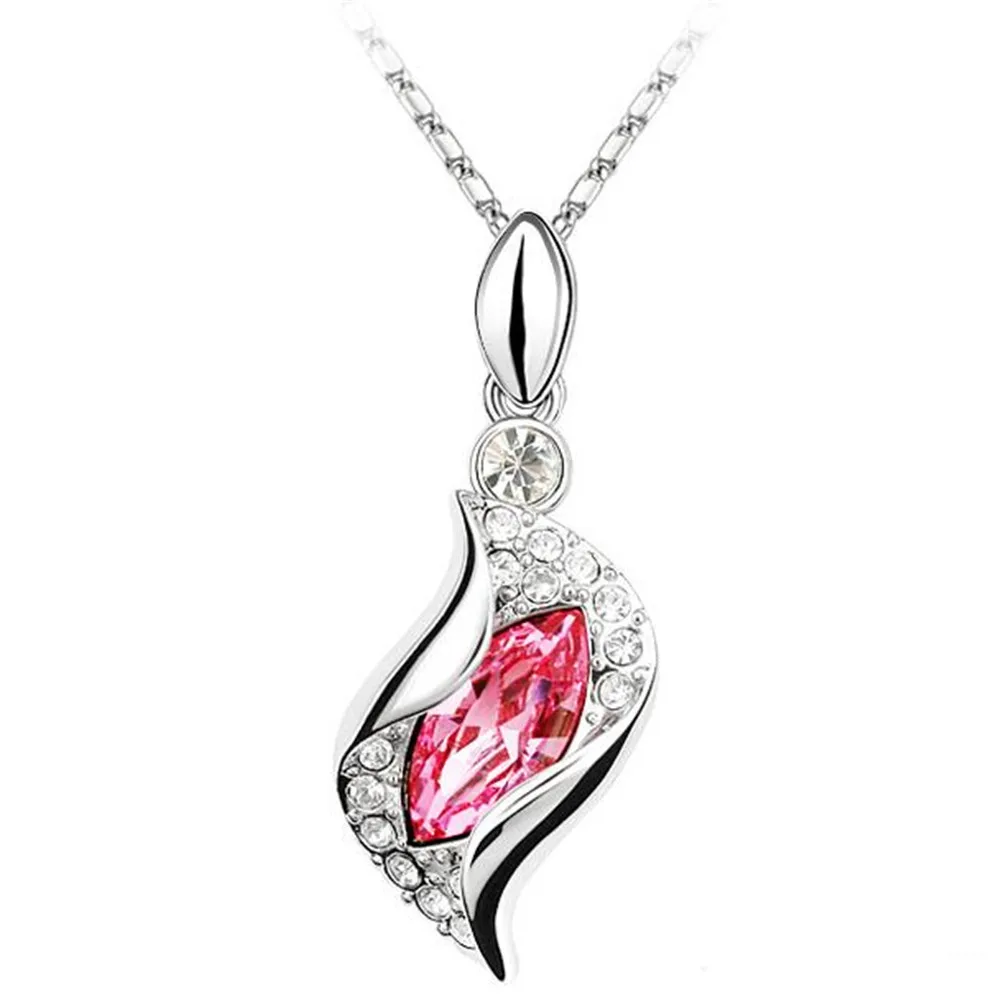 Модный Ювелирный Набор из кристаллов Swarovski, длинные висячие серьги, ожерелье, подвески, Женские аксессуары для свадебной вечеринки, подарок-2811 - Окраска металла: Necklace Pink