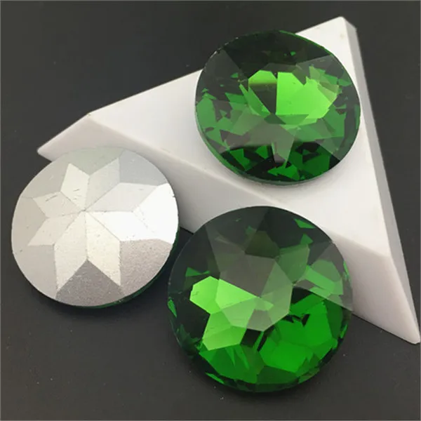 Baoshihua 27 мм 35 мм большой круглый Необычные камни плоский верх Pointback стеклянные кристаллы 1216 для изготовления ювелирных изделий - Цвет: grass green