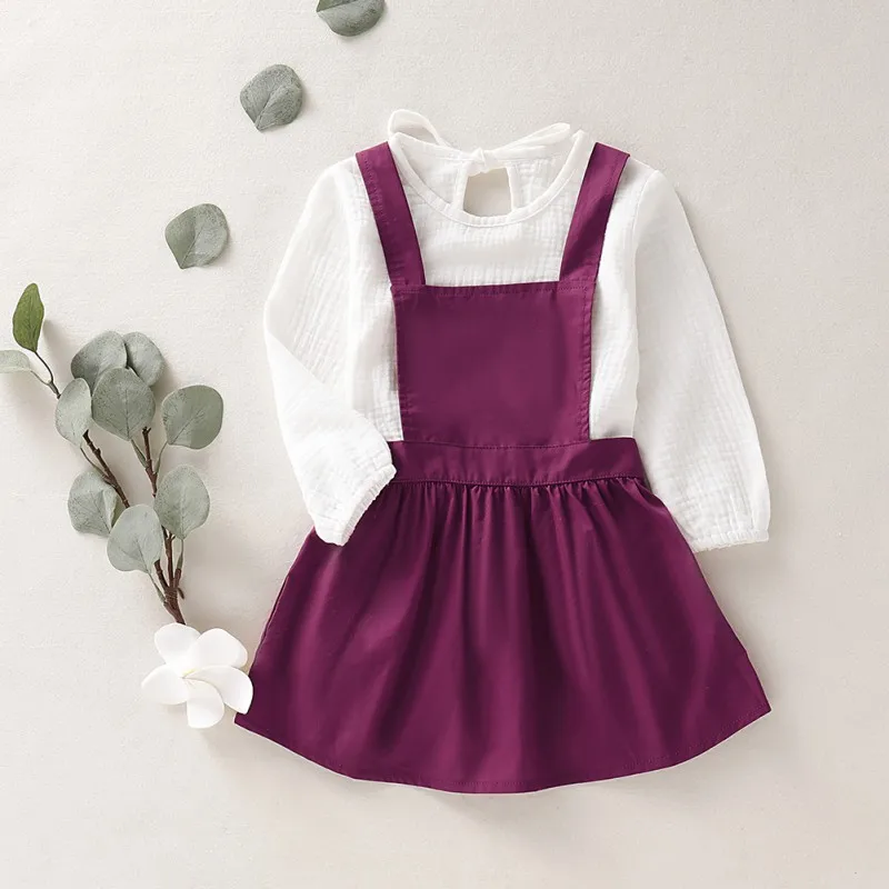 

1-6T Autumn Baby Girl Long Sleeve Cotton T-shirt Blouse Strap Suspenders Skirts Casual Outfits Set