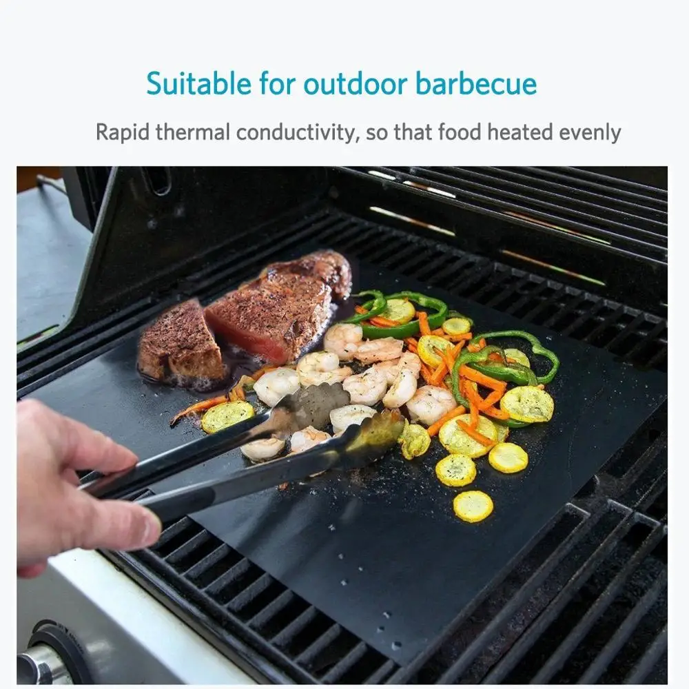 3pcs/Set Non Stick BBQ Teflon Grill Mat Grill Pad Heat Resistant Baking Oven Liners Mats Reusable Barbecue Grilling Accessories