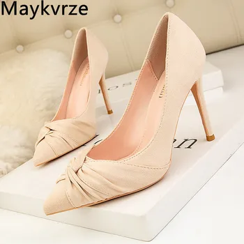 

European and American women high heels Sexy Tide fashion was thin suede women's shoes pointed toe bowknot stiletto wild pumps