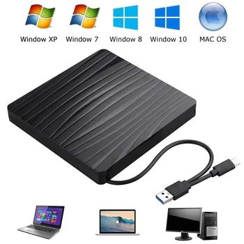 

New External CD DVD Drive USB 3.0 Type-C Slim External CD/DVD Drive Writer Burner High Speed Data Transfer External DVD Drive