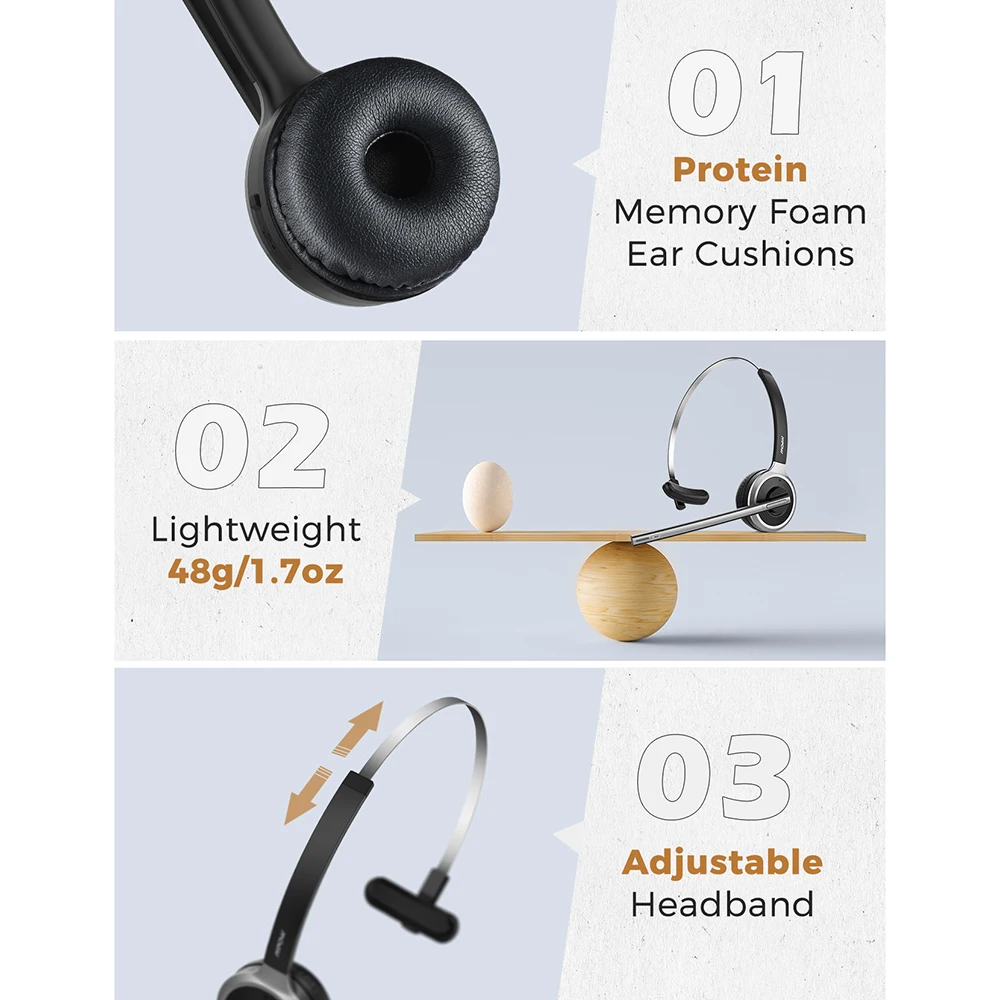 Fone de Ouvido Motorista de Caminhão sem Fio Fones de Ouvido Fone de Ouvido com Microfone para Call Pacote Mpow m5 Bluetooth V5.0 Hands- Chamada com Microfone para Call Center Office 1 - 2 - Image 6