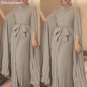 

2020 Mother Of The Bride Dresses Wedding Party Long Sleeves Chiffon Pleated Beading Crystal Formal Party Night Vestido De Festa
