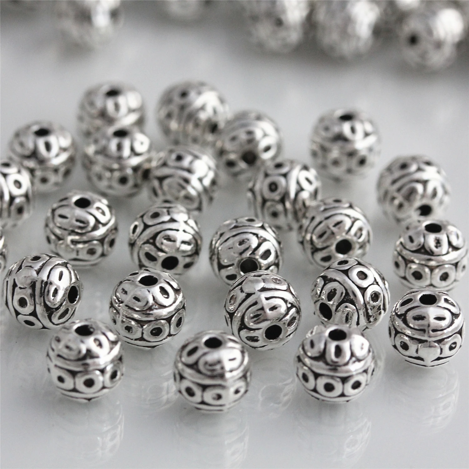 

Round Carved beads Tibetan Silver Beads For Jewelry Making Spacer Bracelet Charms Findings 8mm