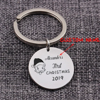 

Keychain Custom Name 2019 Fashion First Christmas Gift For Family Kids Trinket Key Set Jewelry Present Keyring Bag Charm