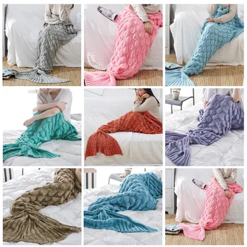 

Soft Knitted Mermaid Tail Blanket Crochet Handmade Sleeping Bag for Kids Adult All Season Best Birthday Christmas Gift