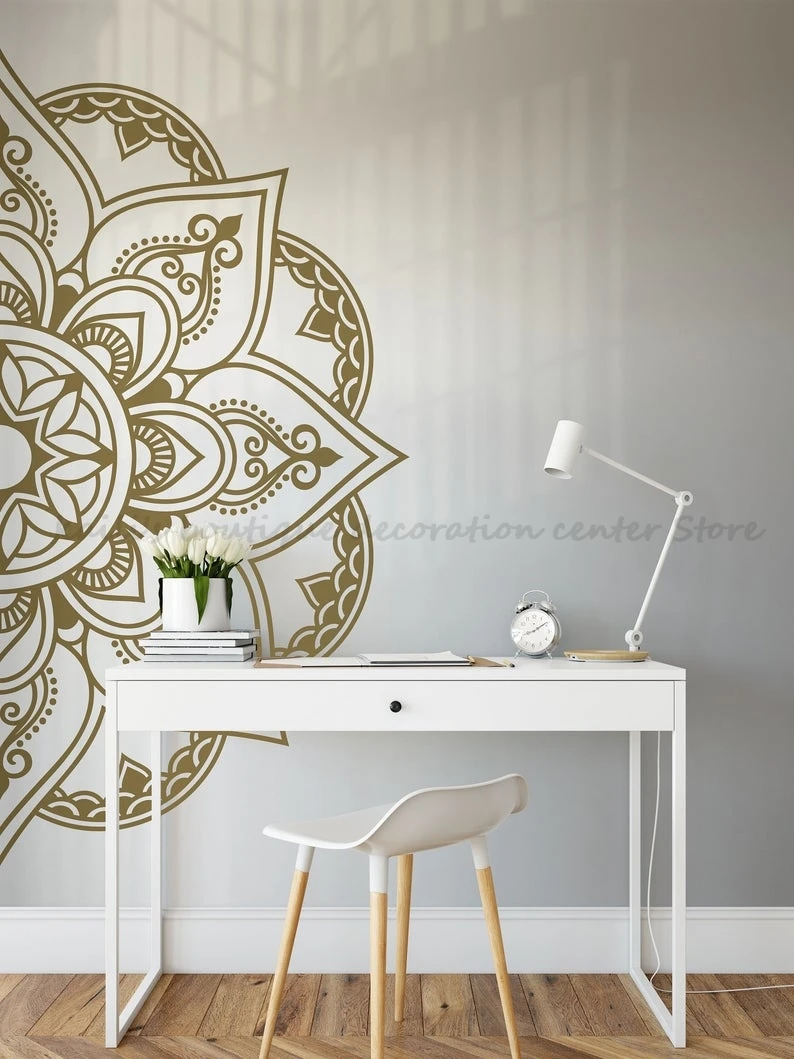 Half Mandala Vinyl Wall Sticker Meditation Bedside Bedroom Decoration Yoga Art Bohemian Style Home Studio MTL21 | Дом и сад