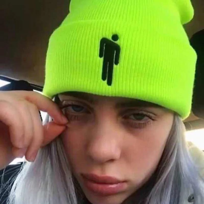 Зимняя вязаная шапка Billie Eilish с вышивкой, теплые шапки для женщин и мужчин, одноцветные, в стиле хип-хоп, повседневные, с манжетами, вязаные шапки Bonnetball