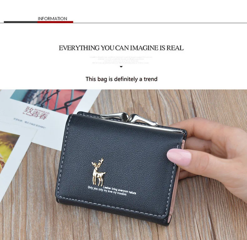 Cute Wallets Leather Women Wallets Fashion Short Wallet Student Coin Purse Card Holder Ladies Clutch Bag Small Deer Female Purse