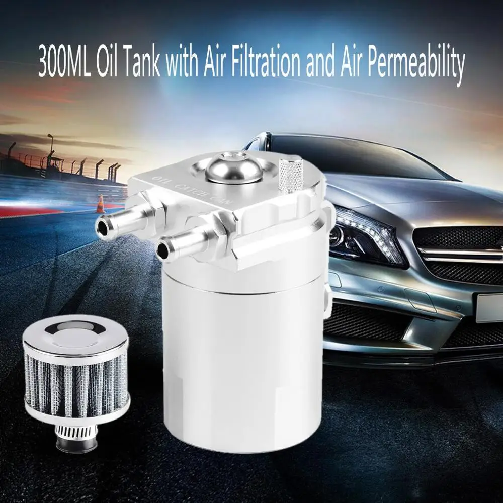 

300ML Cylinder Oil Catch Aluminum Engine Oil Catch Reservoir Breather Tank/Can W/ Filter