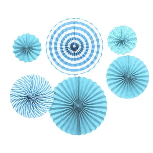 6Pcs Folding Paper Fan Round Decorative Fans DIY Crafts Decorative Fans Glass Window Wall decor Wedding Birthday Party Decors - Цвет: Синий