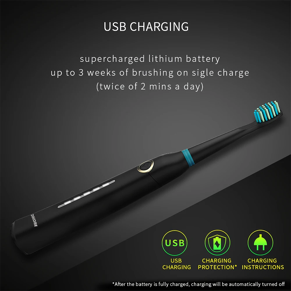 Щетка Зубная ультразвуковая перезаряжаемая с зарядкой от USB|ultrasonic tooth brush|sonic electric