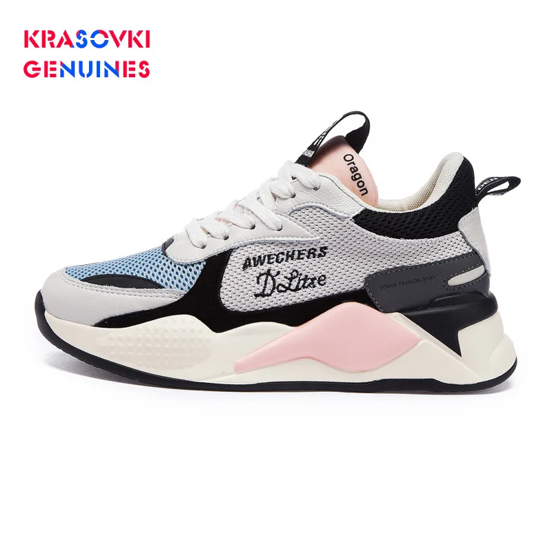 

Krasovki Genuines Sneakers Women Autumn Thick Bottom Dropshipping Fashion Mixed Colors Sewing Mesh Breathable Causal Women Shoes
