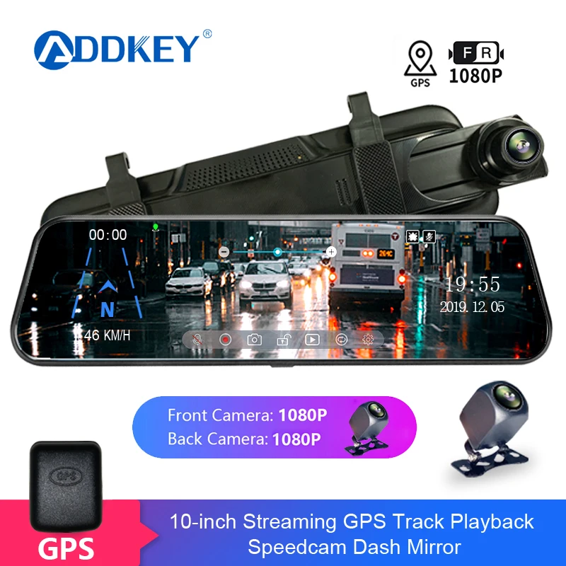 Автомобильный видеорегистратор ADDKEY с 10 дюймовым сенсорным экраном Full HD 1080P GPS