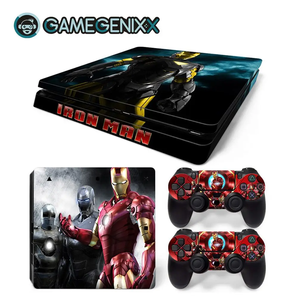 GAMEGENIXX Skin Sticker Vinyl Wrap Cover for PS4 Slim Console and 2 Controllers- Iron Man