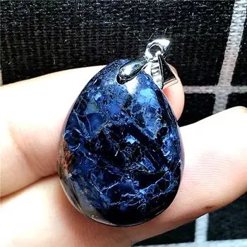 

Real Natural Blue Pietersite Pendant Jewelry For Woman Man Crystal Gift 28x23x12mm Beads Silver Namibia Water Drop Stone AAAAA