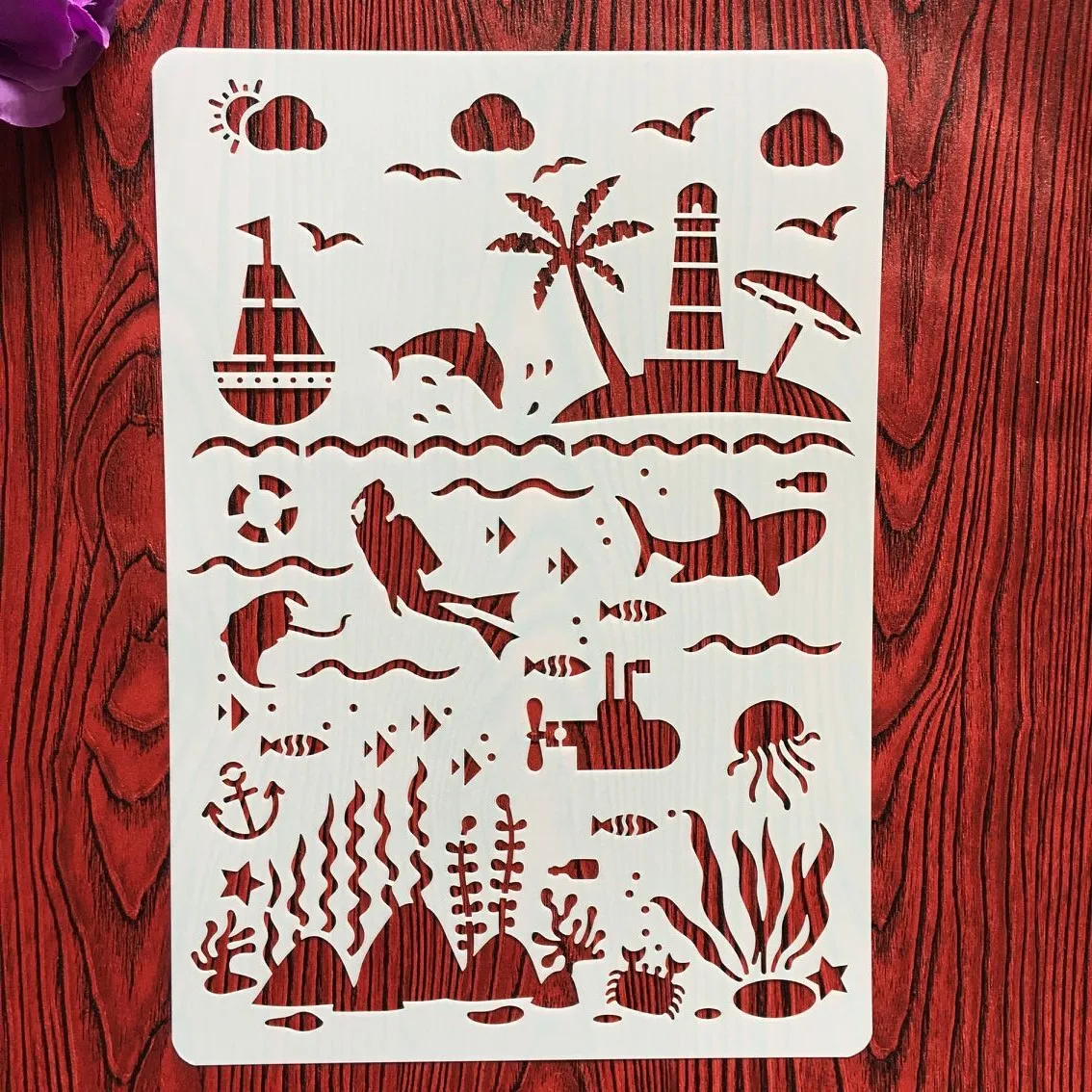 

A4 29 * 21cm Ocean World DIY Stencils Wall Painting Scrapbook Coloring Embossing Album Decorative Paper Card Template