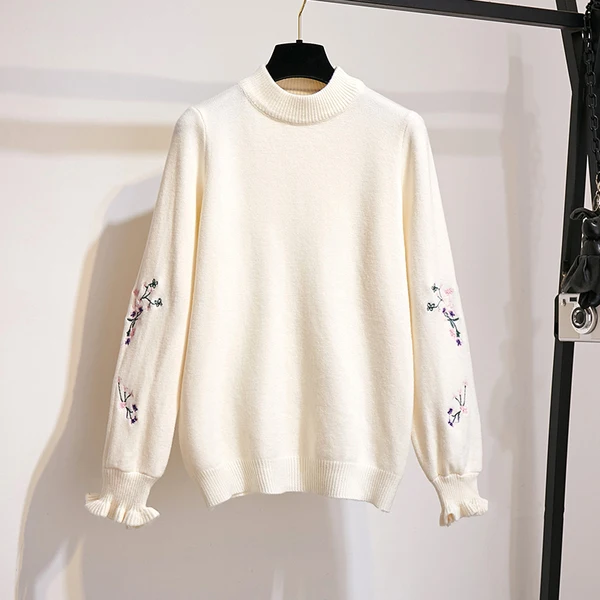 sweater SMTHMA зимний модный женский милый вязаный свитер с длинным рукавом и вышивкой+ пуговица со стразами, модный шерстяной костюм из 2 предметов с юбкой - Цвет: sweater
